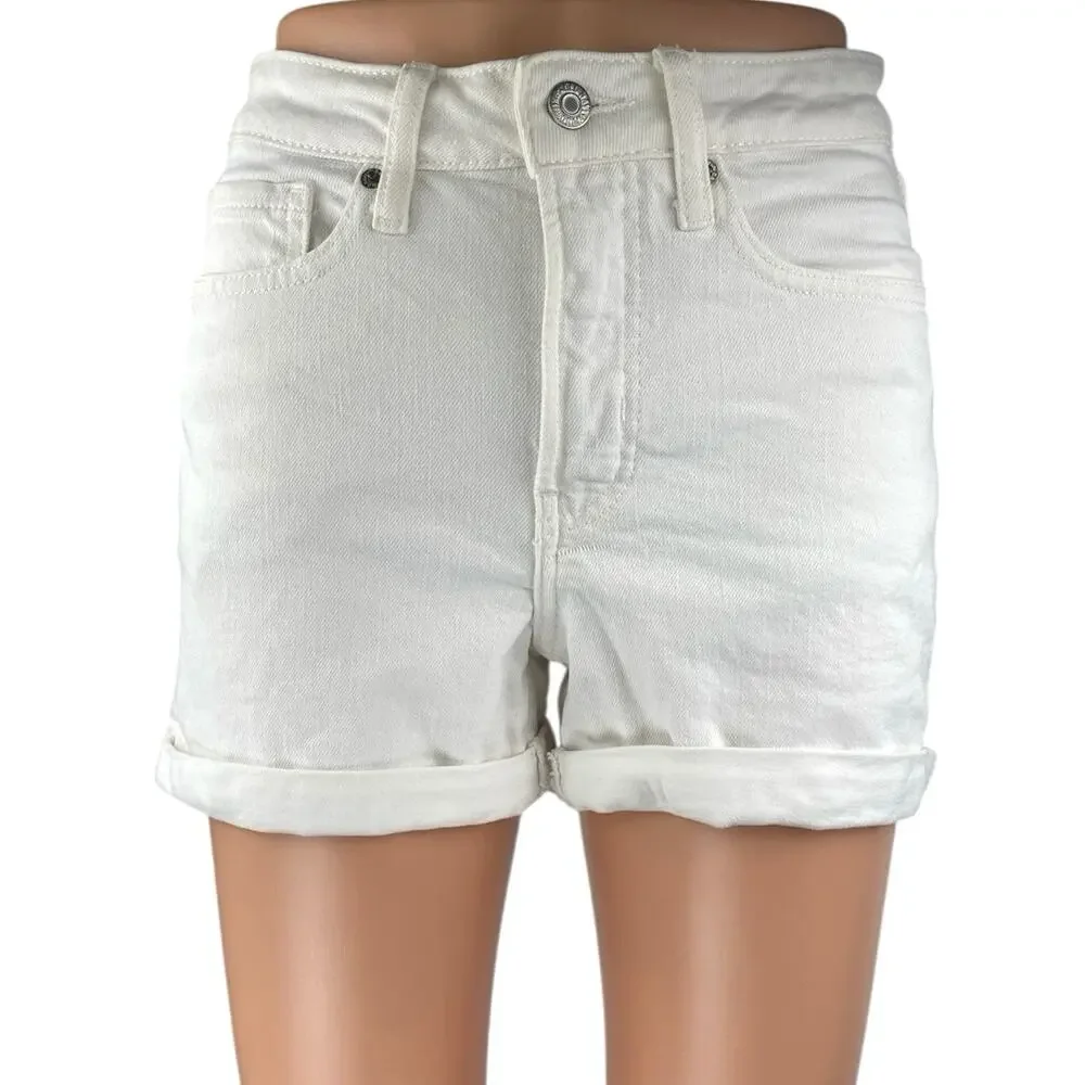 Old Navy High Rise OG Straight Women's White Cuffed Denim Jean Shorts Size 0